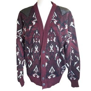 Vintage 1980’s Barnaby’s Geometric Sweater Cardigan Cosby Style M Grandpacore